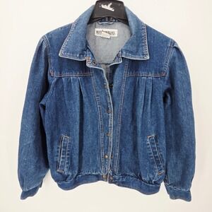 Vintage Denim Jacket Medium Wash Ruth DouglasPleated Elastic Waist Blue Womens L